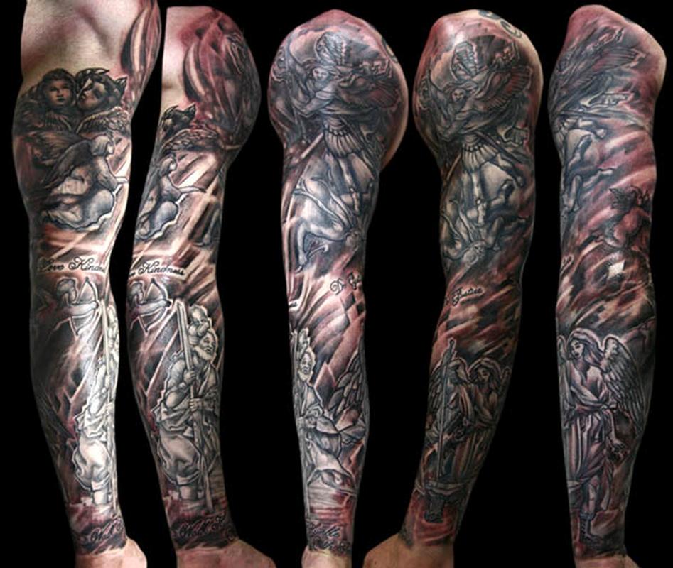 Black and Grey Religious Sleeve by Marco Ventura: TattooNOW